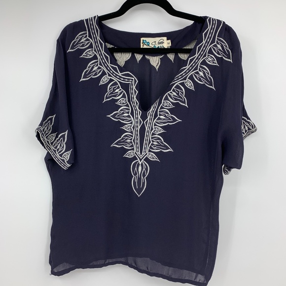 Forever 21 blouse medium embroidery v neck boho - Picture 1 of 5
